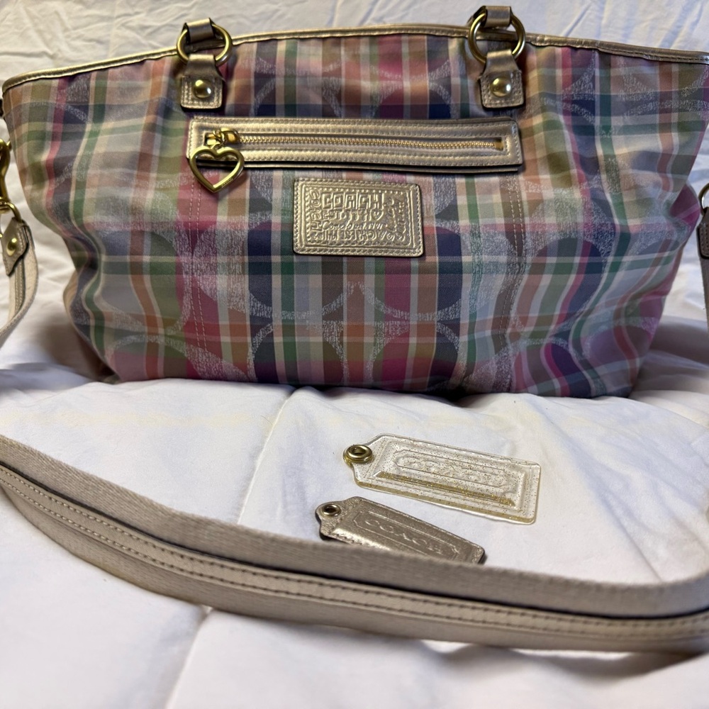 Coach Pastel Plaid Shoulder Bag